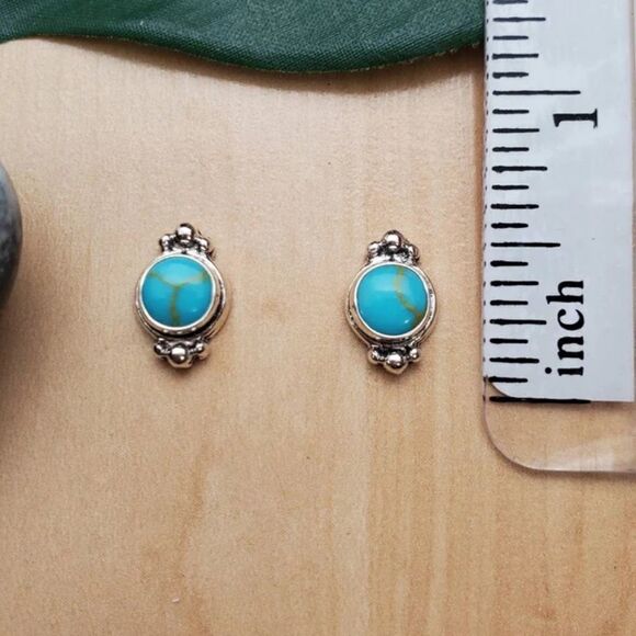 Turquoise Earring Studs Southwestern Dainty Silver Earrings - Picture 6 of 6